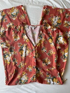 Miss Selfridge Rust Floral Lined Dress with Yellow & White Blossoms